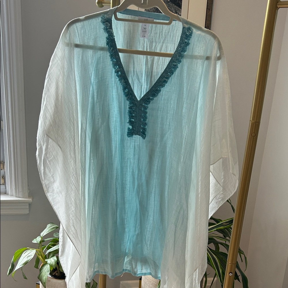J. Jill Sheer White Cover-Up Tunic with Light Blue Inset